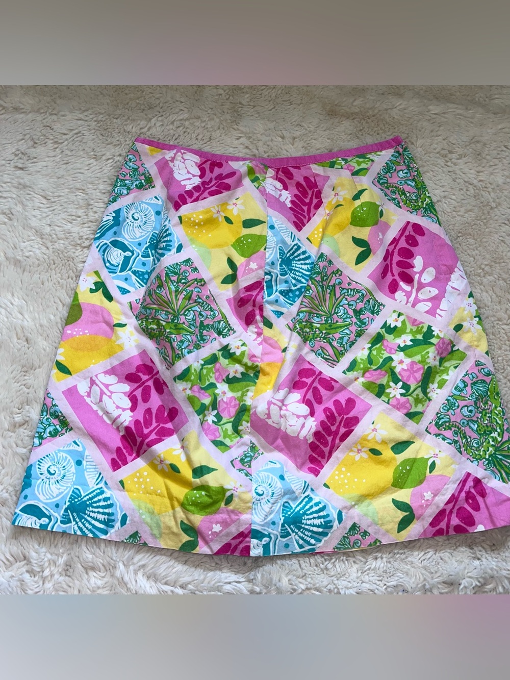 Vintage Lilly Pulitzer Shells Lemons Floral Patchwork Skirt Size 6 Coastal